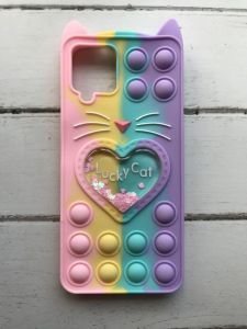 Чохол Попіт Антистрес Поп-Іт Pop It для Samsung Galaxy A12 Поп іт Котик з сердечком Рожево-фіол.