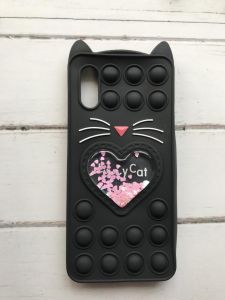 Силіконовий чохол Попит Антистрес Поп-Іт Pop It для Samsung Galaxy A02 A022 Поп іт Котик з серцем Чорний