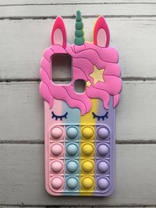 Чохол Одноріг Поп іт Антистрес Поп-Іт Pop It для Samsung Galaxy А21ѕ Попіт Єдиноріг рожево-фіол.