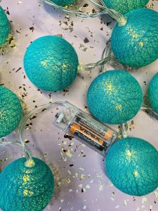 Гірлянда нічник кульки з ниток на батарейках бірюзового кольору