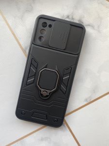 Силіконовий чохол із слайд-камерою та кільцем-підставкою для Samsung Galaxy A02s Чорний