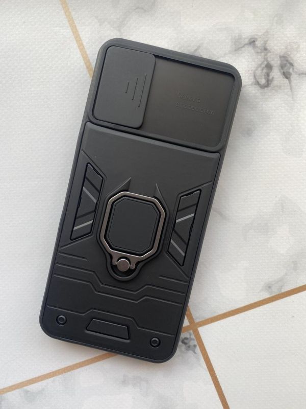 Силіконовий чохол із слайд-камерою та кільцем-підставкою для Samsung Galaxy A02s Чорний