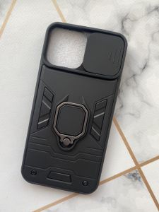 Силіконовий чохол зі слайд-камерою та кільцем-підставкою для iPhone 13 Pro Max Чорний