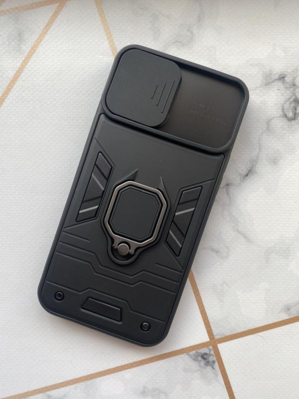 Силіконовий чохол зі слайд-камерою та кільцем-підставкою для iPhone 13 Pro Max Чорний
