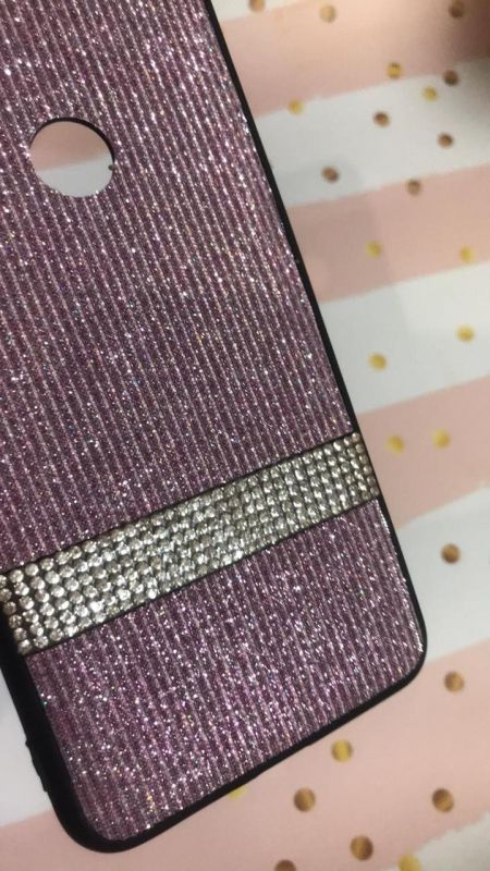 Силіконовий чохол з блискучою вставкою, прикрашений камінням, для Xiaomi Redmi Note 6 Рожевий