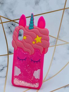 Силіконовий чохол 3D з рухливими блискітками на Samsung Galaxy M10 Єдиноріг Яскраво-рожевий