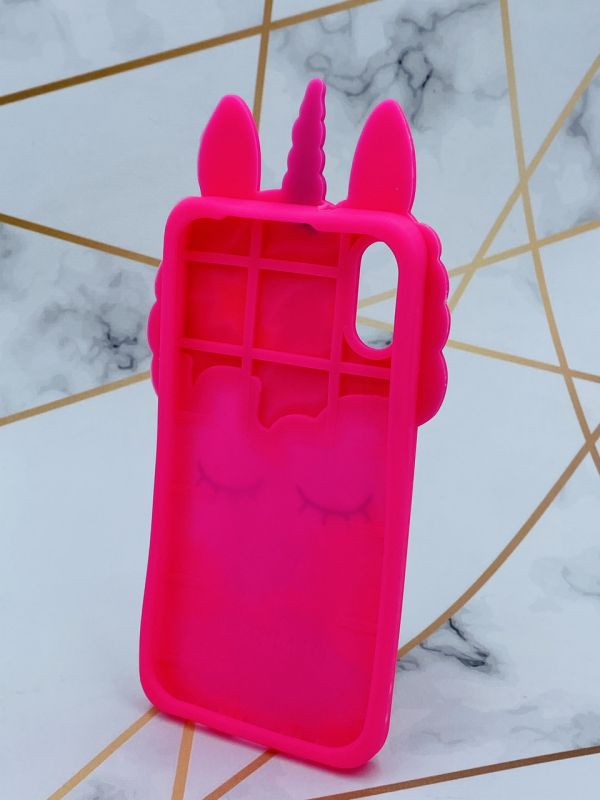 Силіконовий чохол 3D з рухливими блискітками на Samsung Galaxy M10 Єдиноріг Яскраво-рожевий