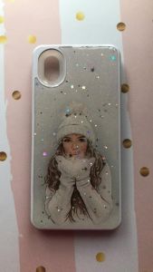 Глянцевий силіконовий чохол з блискітками для Samsung Galaxy А01 Core Білі рукавиці