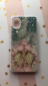 Глянцевий силіконовий чохол з блискітками для Samsung Galaxy А01 Core Рожеві рукавички