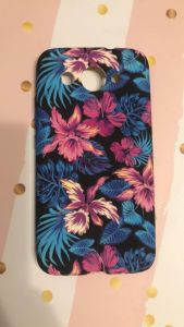 Силіконовий матовий чохол з принтом для Huawei Y3 2017 Рожеві квіти на синьому