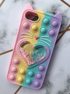 Чохол  Антистрес Pop It на iPhone 7 / 8 Поп іт Котик з сердечком Рожево-фіол.