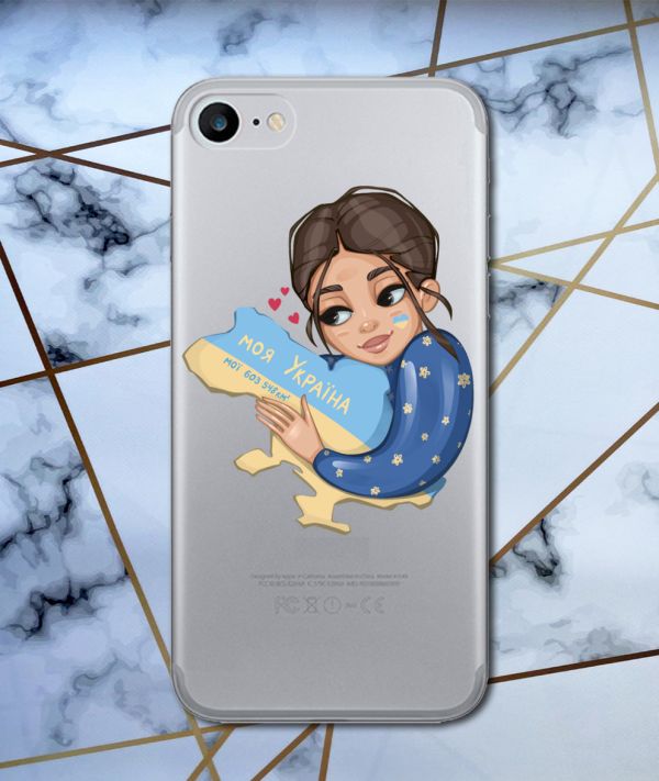 Прозорий чохол для iPhone 7, 8 з об'ємним друком "Моя Україна" принт 2