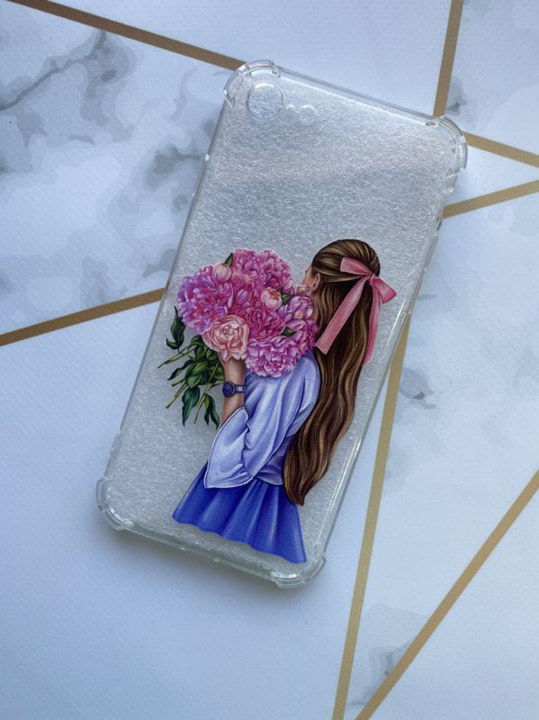 Чохол з потовщеними кутами на iPhone 7 / 7s / 8 / 8s :: Дівчина з півоніями (принт 11)