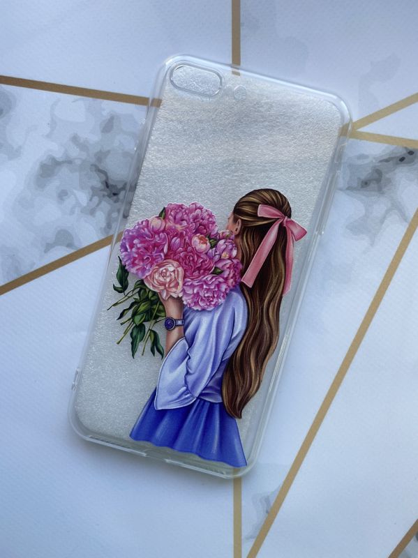 Прозорий чохол на iPhone 7 Plus/8 Plus ::  Дівчина з півоніями (принт 11)