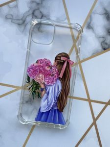 Чохол з потовщеними кутами на Apple iPhone 13 :: Дівчина з півоніями (принт 11)