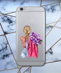 Прозорий чохол для iPhone 6+/6 Plus "Дівчина з бузком" принт 7