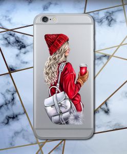 Прозорий чохол для iPhone 6+/6 Plus "Дівчина з рюкзаком" принт 9