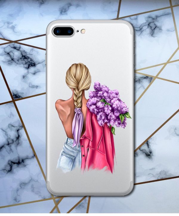 Прозорий чохол на iPhone 7 Plus/8 Plus ::  Дівчина з бузком (принт 7)