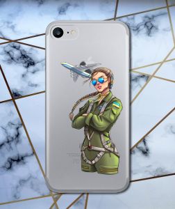 Прозорий чохол для iPhone 7, 8 з об'ємним друком "Дівчина-пілот" принт 6