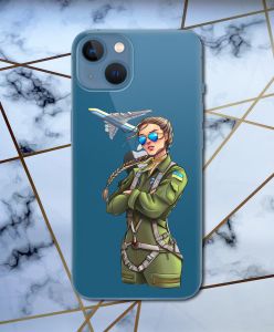 Прозорий чохол для Apple iPhone 13 з об'ємним друком "Дівчина-пілот" принт 6