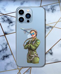 Прозорий чохол для Apple iPhone 13 Pro Max з об'ємним друком "Дівчина-пілот" принт 6