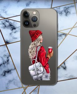 Прозорий чохол для Apple iPhone 13 Pro з об'ємним друком "Дівчина з рюкзаком" принт 9