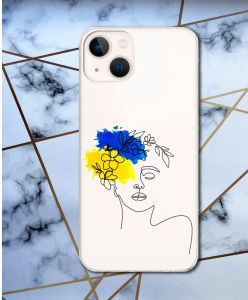 Прозорий чохол для iPhone 13 mini з об'ємним друком "Українка Арт" принт 3