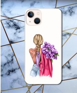 Прозорий чохол для iPhone 13 mini з об'ємним друком "Дівчина з бузком" принт 7