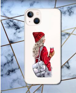 Прозорий чохол для iPhone 13 mini з об'ємним друком "Дівчина з рюкзаком" принт 9