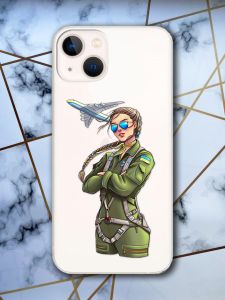 Прозорий чохол для iPhone 13 mini з об'ємним друком "Дівчина-пілот" принт 6