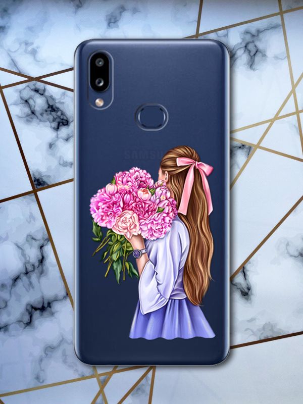 Прозорий чохол для Samsung Galaxy А10s / A107 з об'ємним друком "Дівчина з півоніями" принт 11