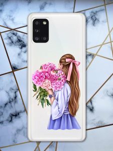 Чохол для Samsung A31 з об'ємним друком "Дівчина з півоніями" принт 11