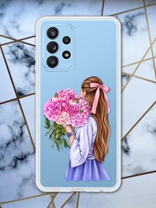 Прозорий чохол для Samsung Galaxy A52 з об'ємним друком "Дівчина з півоніями" принт 11