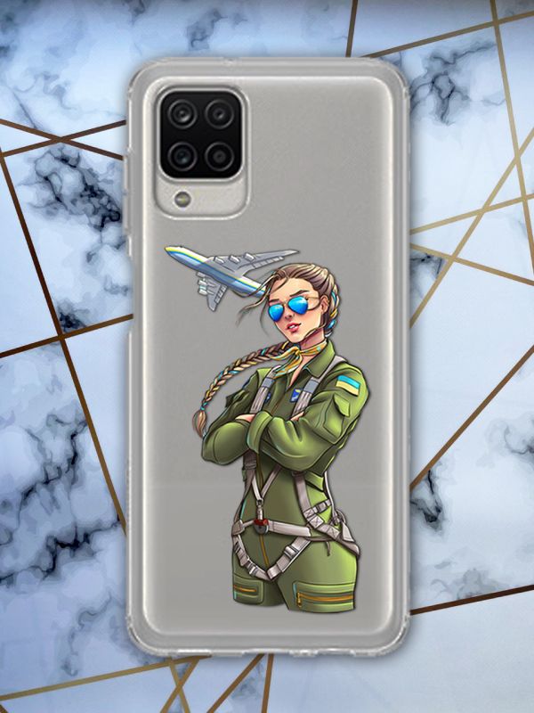 Прозорий чохол для Samsung A12 з об'ємним друком "Дівчина-пілот" принт 6