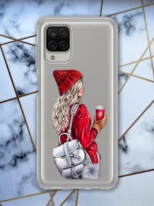 Прозорий чохол для Samsung A12 з об'ємним друком "Дівчина з рюкзаком" принт 9