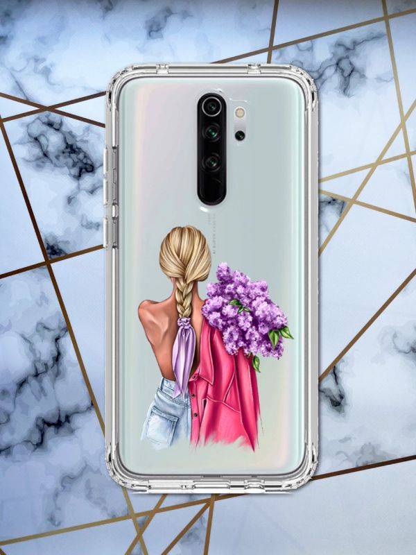 Прозорий чохол для Xiaomi Redmi 9 з об'ємним друком "Дівчина з бузком" принт 7
