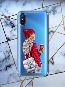 Прозорий чохол для Xiaomi Redmi 9A з об'ємним друком "Дівчина з рюкзаком" принт 9