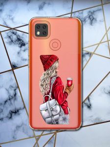 Прозорий чохол для Xiaomi Redmi 9C з об'ємним друком "Дівчина з рюкзаком" принт 9