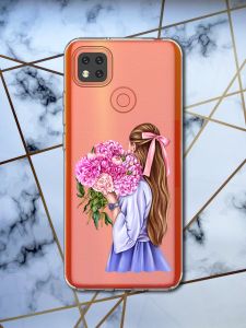 Прозорий чохол для Xiaomi Redmi 9C з об'ємним друком "Дівчина з півоніями" принт 11