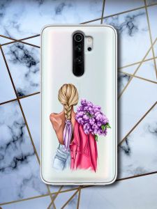 Прозорий чохол для Xiaomi Redmi Note 8 Pro з об'ємним друком "Дівчина з бузком" принт 7