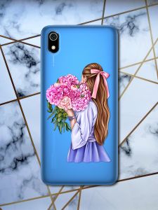 Прозорий чохол для Xiaomi Redmi 7A з об'ємним друком "Дівчина з півоніями" принт 11