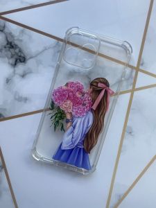 Чохол з потовщеними кутами для  Apple iPhone 13 Pro Max з об'ємним друком "Дівчина з півоніями" принт 11