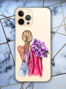 Прозорий чохол для iPhone 12 Pro Max з об'ємним друком "Дівчина з бузком" принт 7