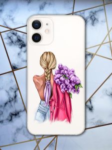 Прозорий чохол для iPhone 12 / 12 Pro з об'ємним друком "Дівчина з бузком" принт 7