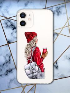 Прозорий чохол для iPhone 12 / 12 Pro з об'ємним друком "Дівчина з рюкзаком" принт 9