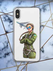 Прозорий чохол для iPhone X / XS з об'ємним друком "Дівчина-пілот" принт 6
