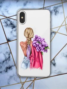 Прозорий чохол для iPhone X / XS з об'ємним друком "Дівчина з бузком" принт 7