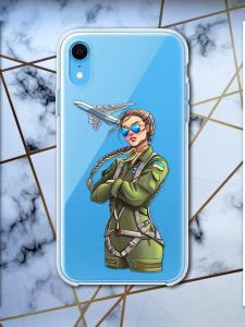 Прозорий чохол для iPhone XR з об'ємним друком "Дівчина-пілот" принт 6