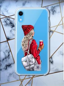 Прозорий чохол для iPhone XR з об'ємним друком "Дівчина з рюкзаком" принт 9