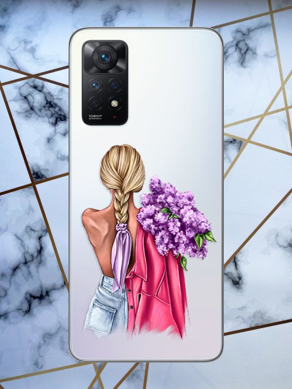 Прозорий чохол для Xiaomi Redmi Note 11 5G з об'ємним друком "Дівчина з бузком" принт 7